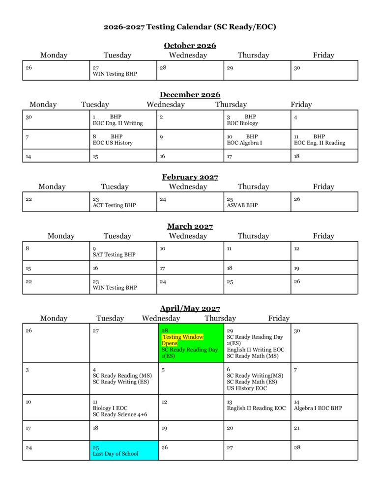 Testing Calendar