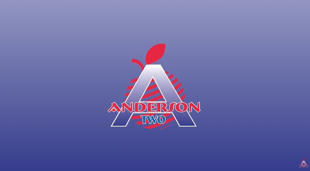 The Anderson School District Two logo on a blue background