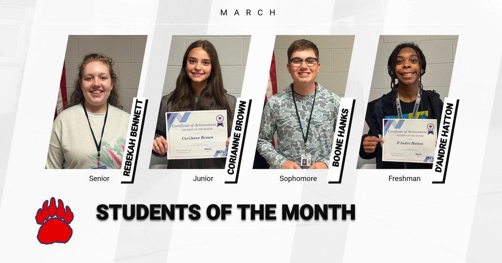 Congratulations to our Students of the month for March. Go Bears!