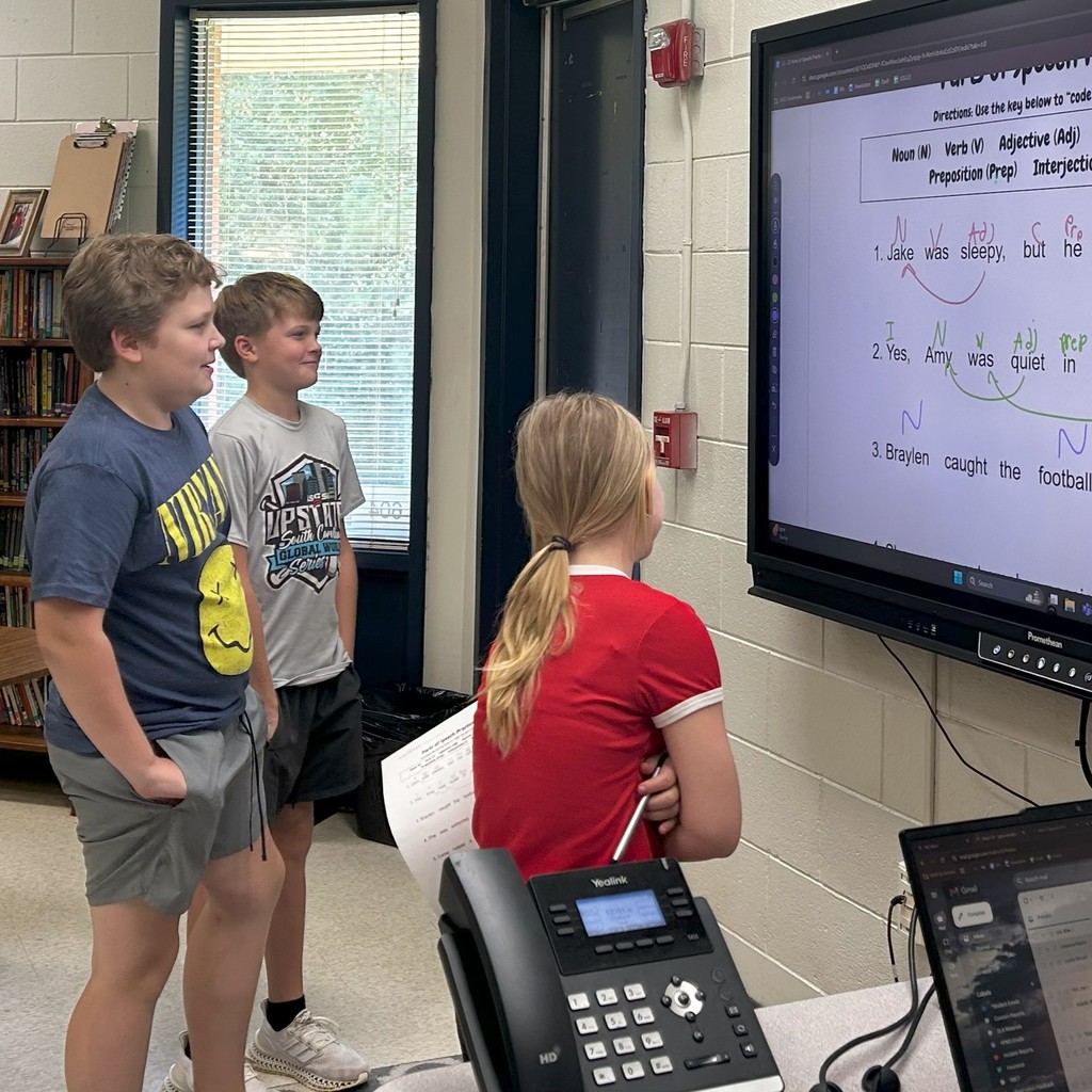 In Mrs. McClain’s class, students teamed up to code the parts of speech in sentences and then took the lead by modeling their work at the board for their classmates! #BMSWarriorPRIDE