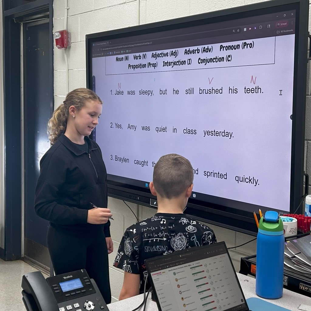In Mrs. McClain’s class, students teamed up to code the parts of speech in sentences and then took the lead by modeling their work at the board for their classmates! #BMSWarriorPRIDE