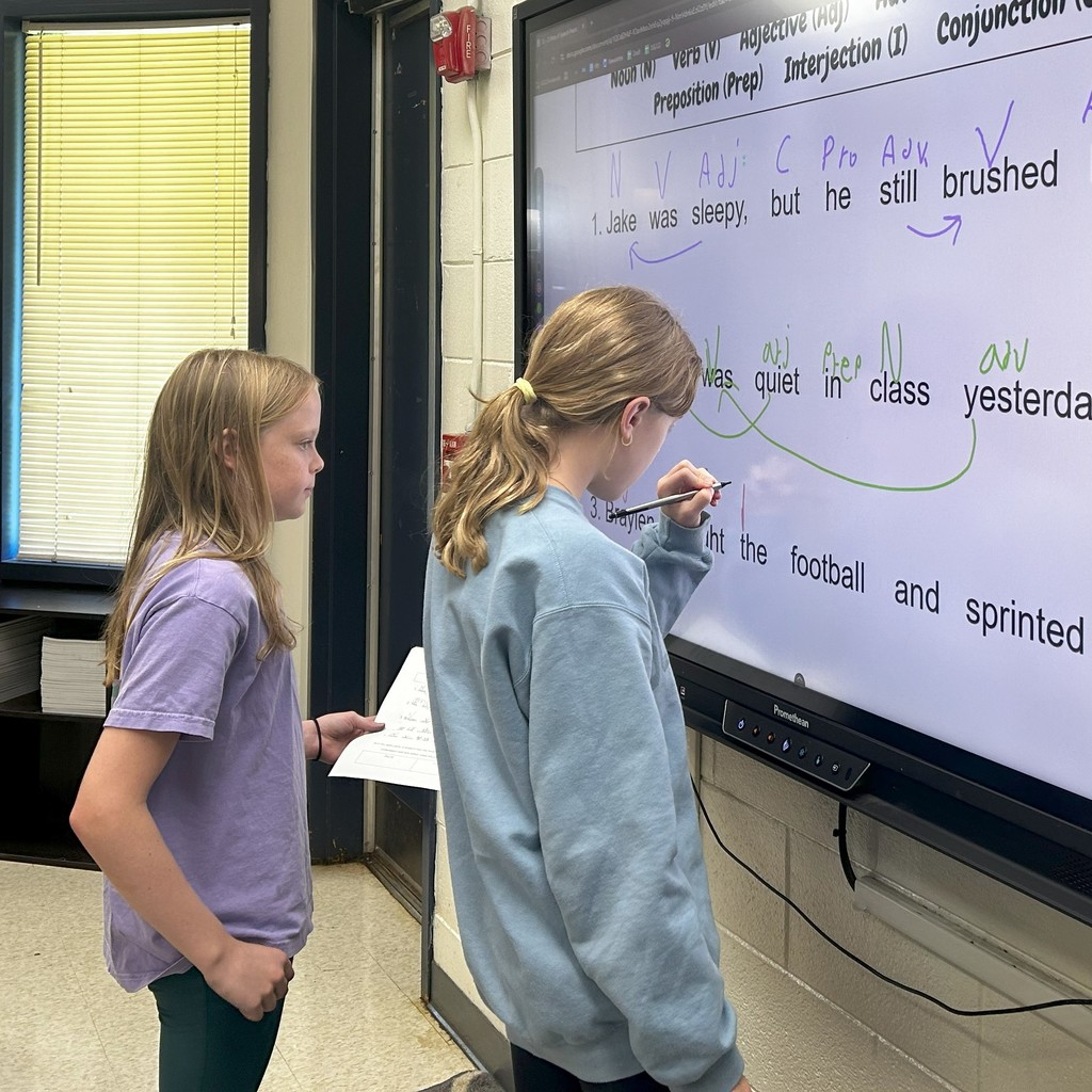 In Mrs. McClain’s class, students teamed up to code the parts of speech in sentences and then took the lead by modeling their work at the board for their classmates! #BMSWarriorPRIDE