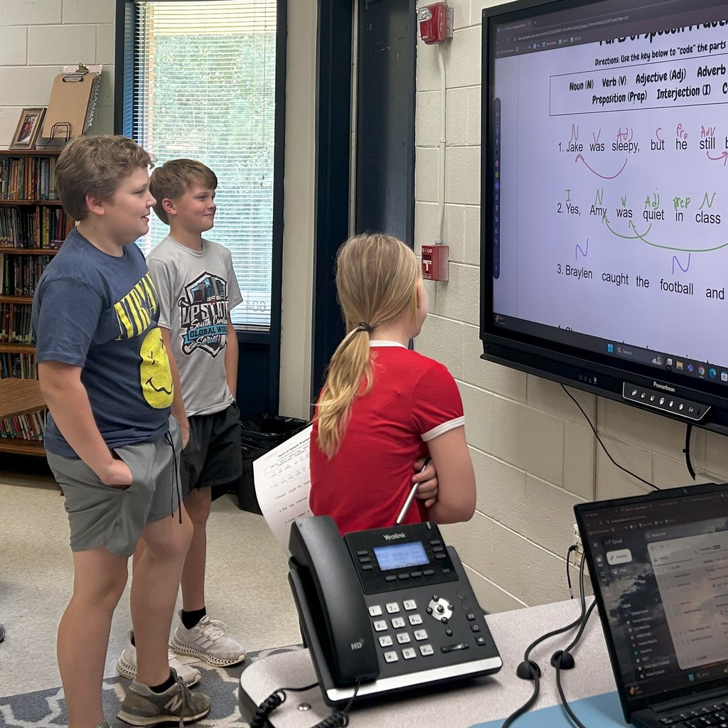 In Mrs. McClain’s class, students teamed up to code the parts of speech in sentences and then took the lead by modeling their work at the board for their classmates! #BMSWarriorPRIDE
