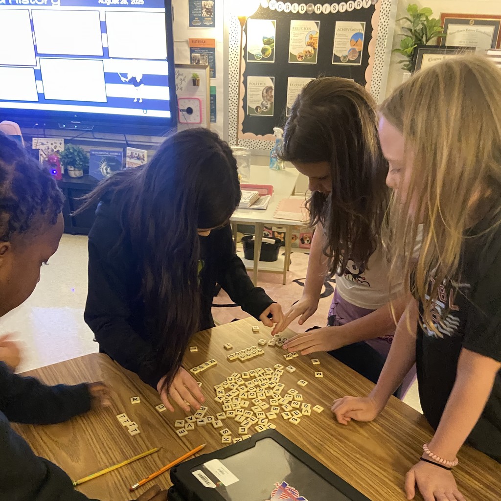 Students playing Bananagrams