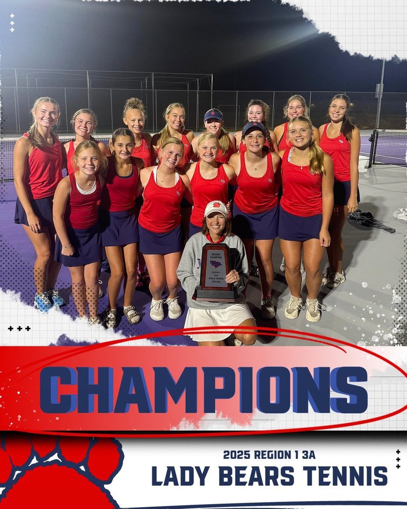 Congratulations to the Lady Bears tennis team on defeating Walhalla 4-3 last night. With this win, the Lady Bears win their 7th consecutive Region championship. Go Bears!
