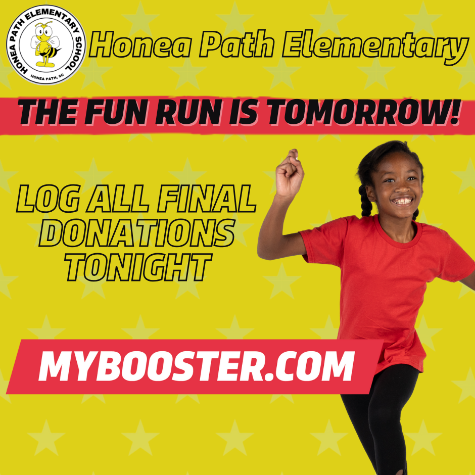 The PTO Boosterthon FunRun is tomorrow! Log your donations tonight at www.mybooster.com