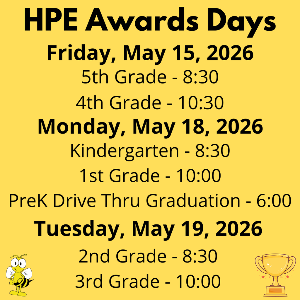 Save the date for our Awards Days! We can't wait to celebrate the end of an awesome school year! More information will come home soon.