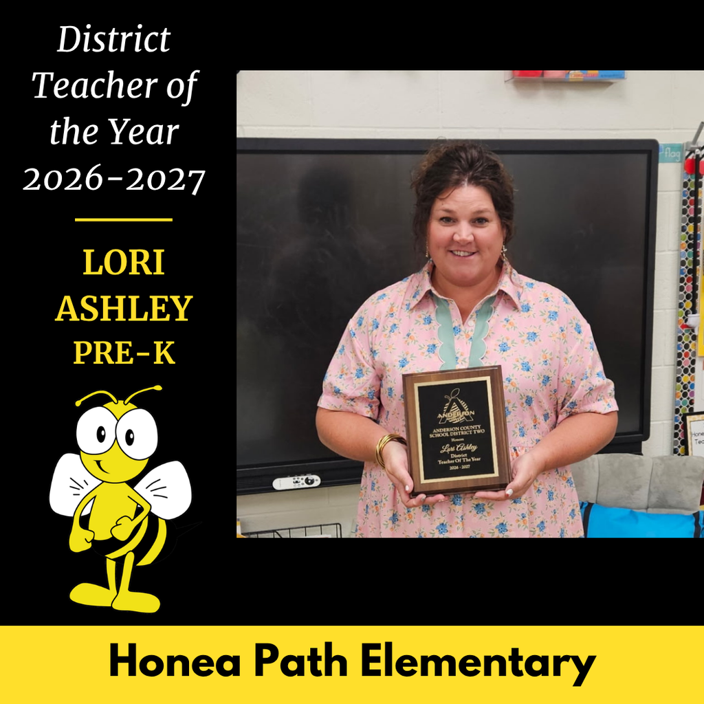 Join us in congratulating Mrs. Lori Ashley, our teacher of the year. She was also named our district teacher of the year!  We appreciate her leadership, caring attitude, and creativity. She represents us well!