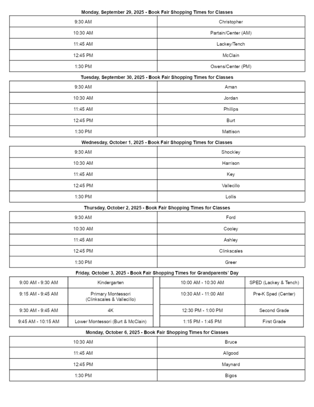 Shopping Schedule