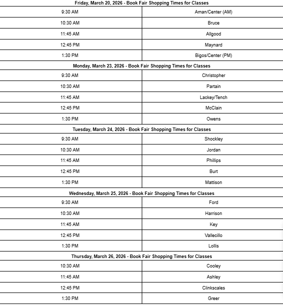 Book Fair Shopping Schedule