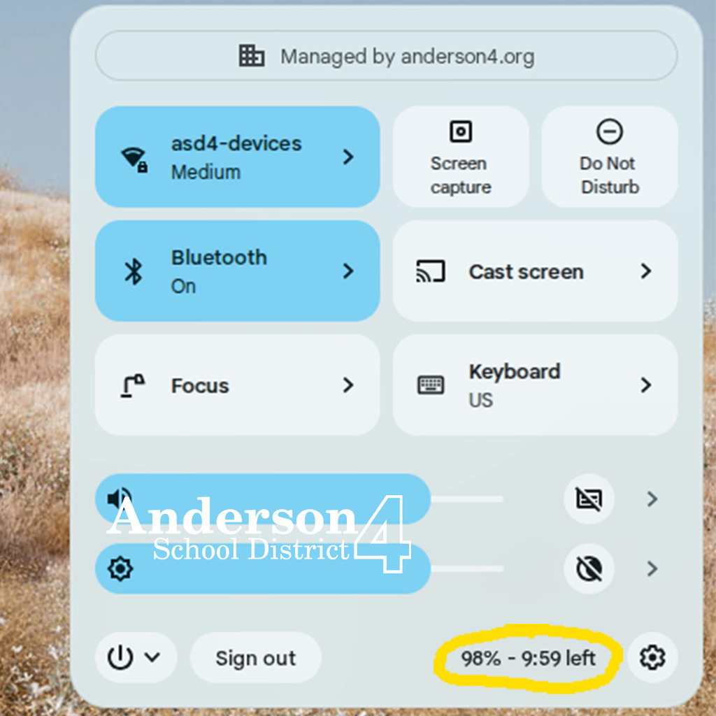 Chromebook charge status screen