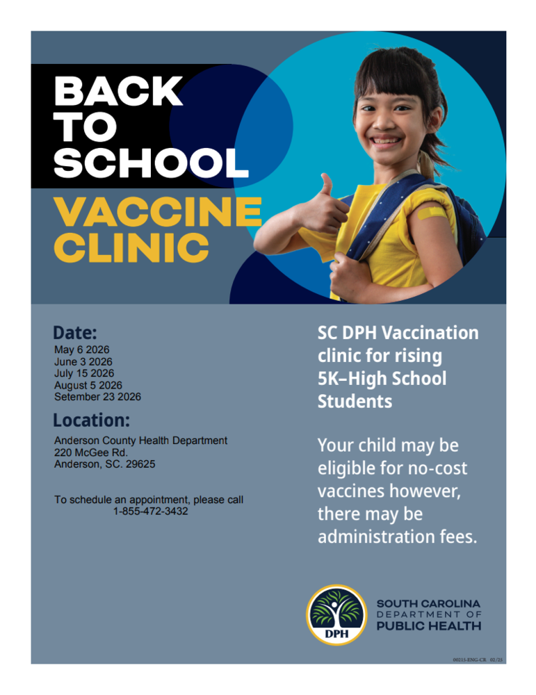 English Flyer for Back to School Vaccine Clinic