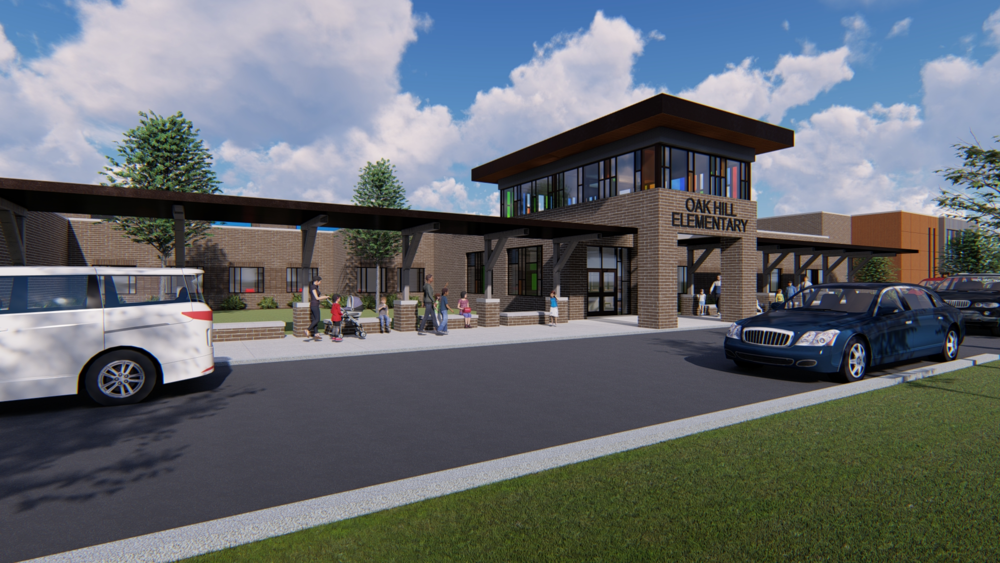This is a rendering of Oak Hill Elementary school. The new elementary school being built in Anderson One. 