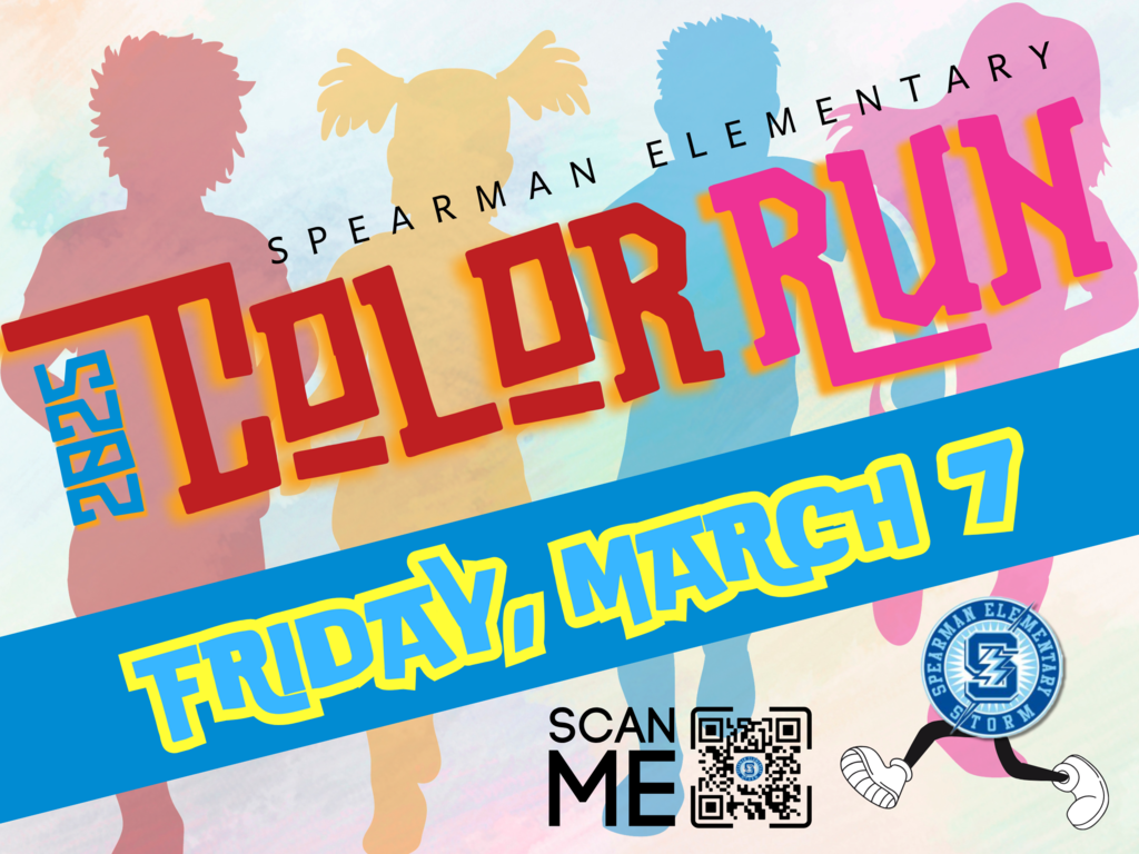 Color Run graphic with scan me qr code