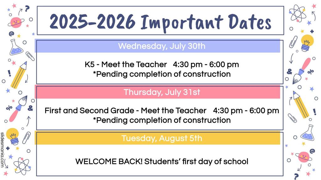 2025-2026 Important Dates