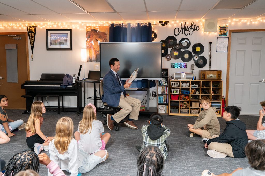 Mr. Moore reading to 5th grade class