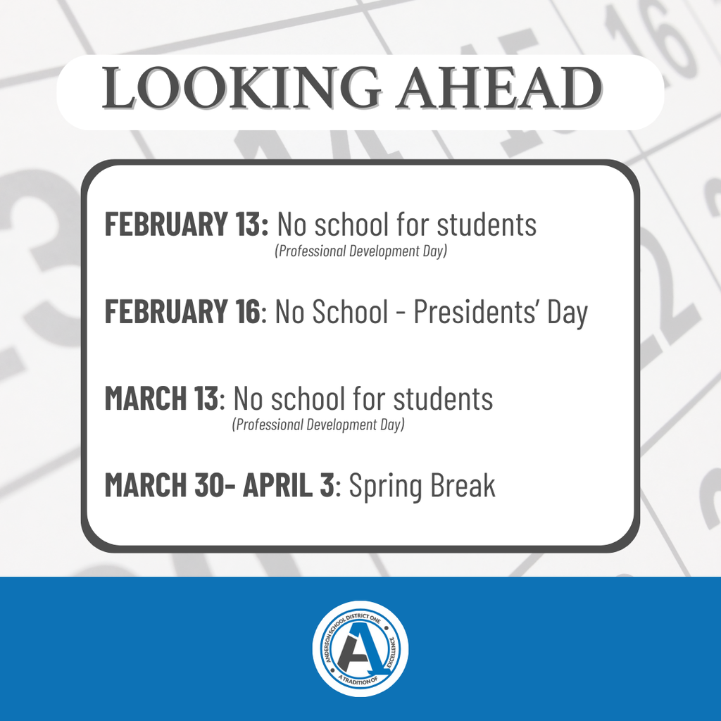A calendar photo with important dates for the remainder of the school year. 