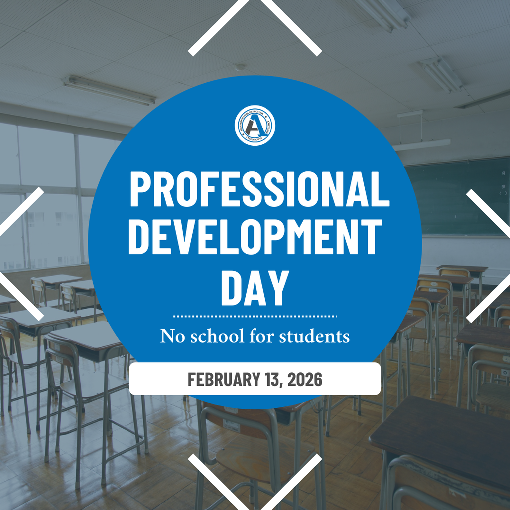 A photo of a classroom with information about a professional development day on February 13, 2026. 