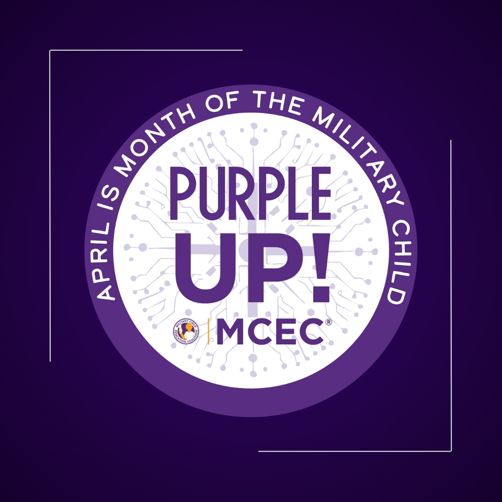 The Month of the Military Child logo on a purple background