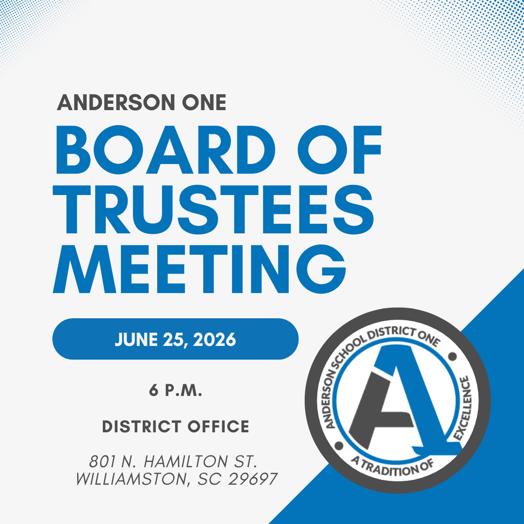 A blue and white image with information about the June board meeting. It will be held on June 25 at 6 p.m. at the District Office. 
