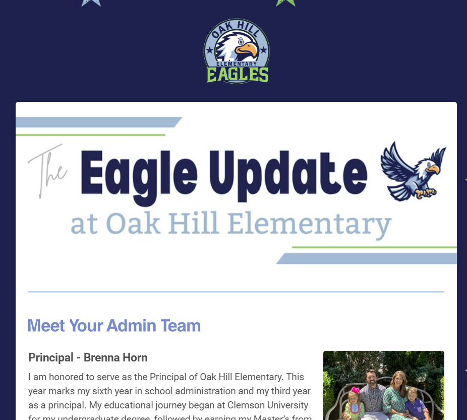 The Eagle Update at Oak Hill Elementary photograph that links to the newsletter.