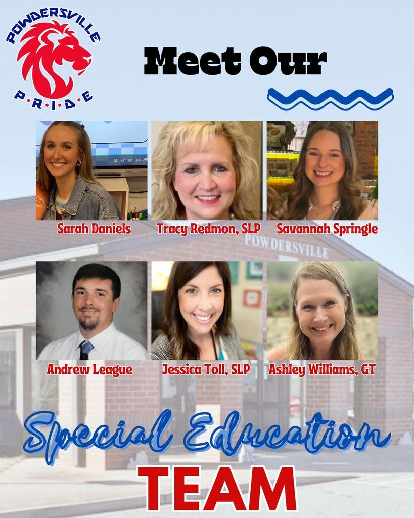 Meet our Special Education Team: Sarah Daniels, Tracy Redmon, Savannah Springle, Andrew League, Jessica Toll, and Ashley Williams.
