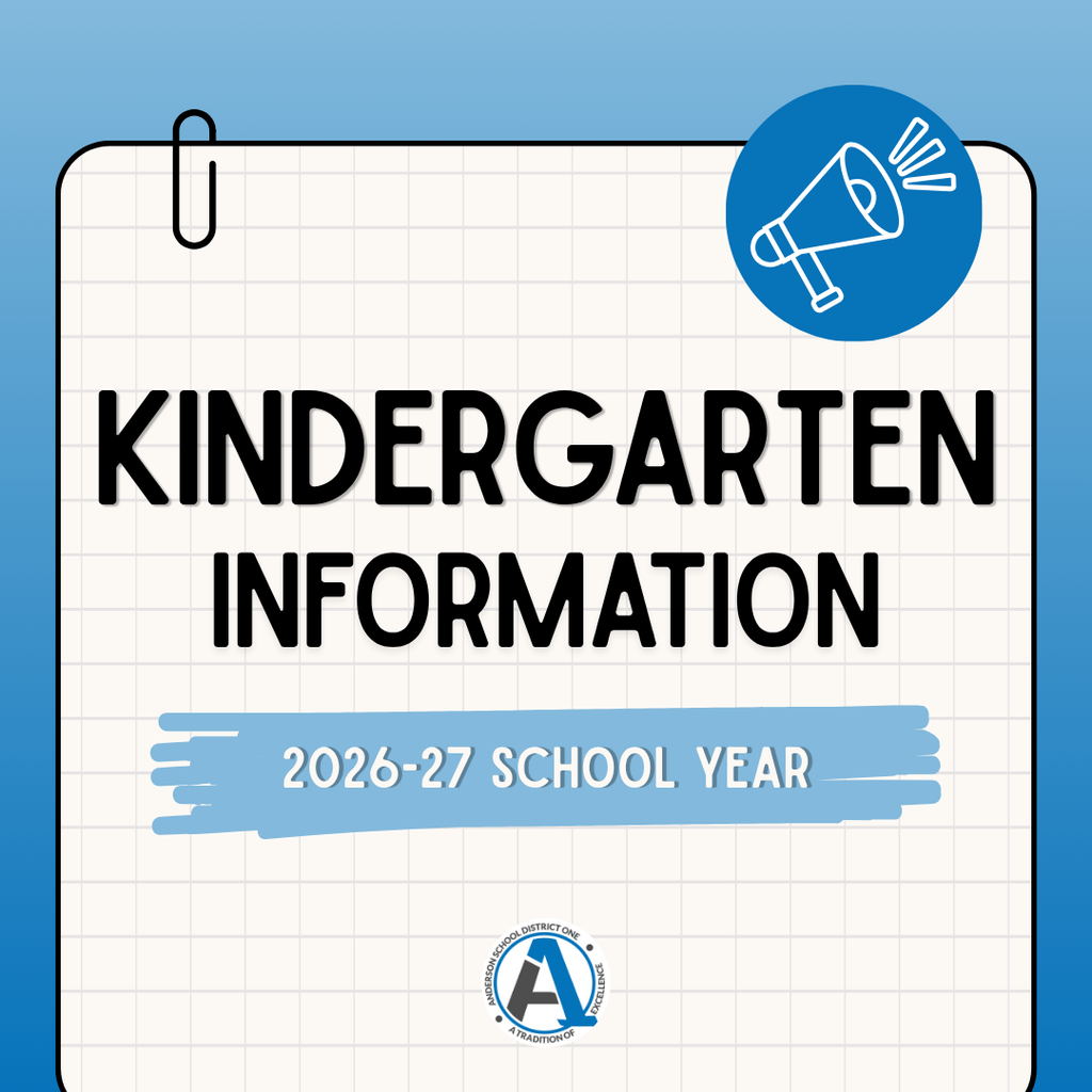 A graphic with a notepad and megaphone on it that says Kindergarten Information 2026-27 School Year