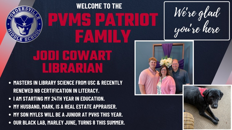 Jodi Cowart, our new PVMS Librarian