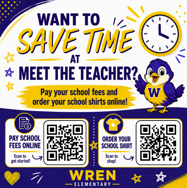 Picture with information to pay fees online QR Codes - Links to pay fees are also on the school website.