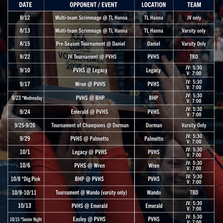 Patriots Volleyball Schedule
