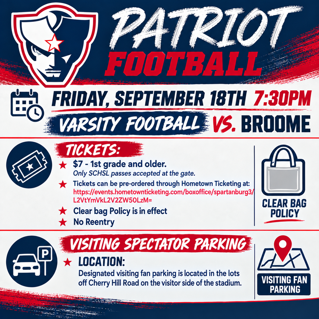 PVHS @ Broome Varsity Football 7:30pm  Friday, September 18th