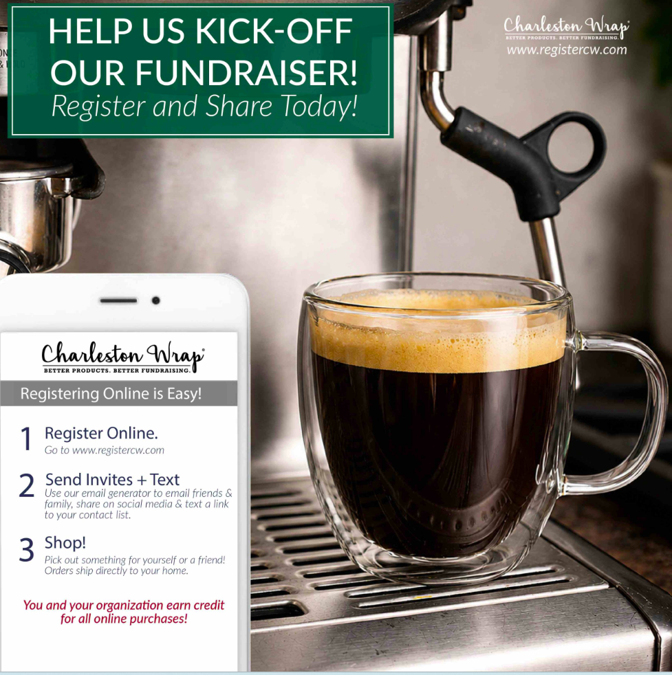 Fundraiser flyer with coffee cup