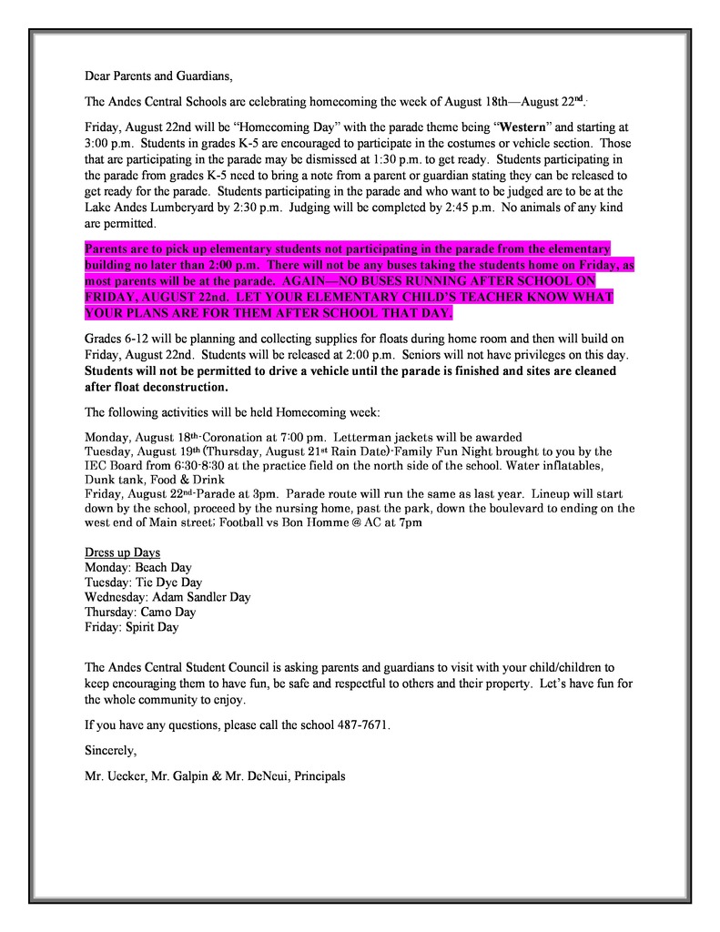 2025-2026 Homecoming Letter