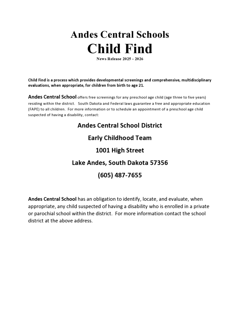 2025-2026 Child Find News Release