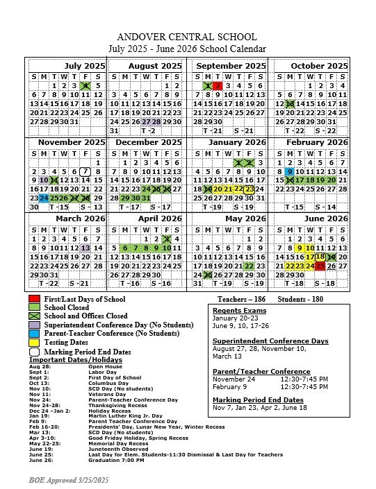 Andover CSD 2025-2026 Calendar