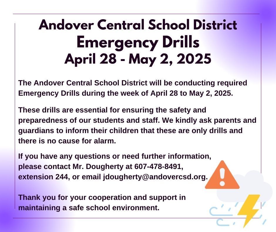 Andover CSD Emergency Drills 4/28/2025 to 5/2/2025
