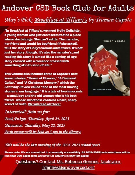 Book Club for Adults - Discussion and Book Pickup 4/24/2025