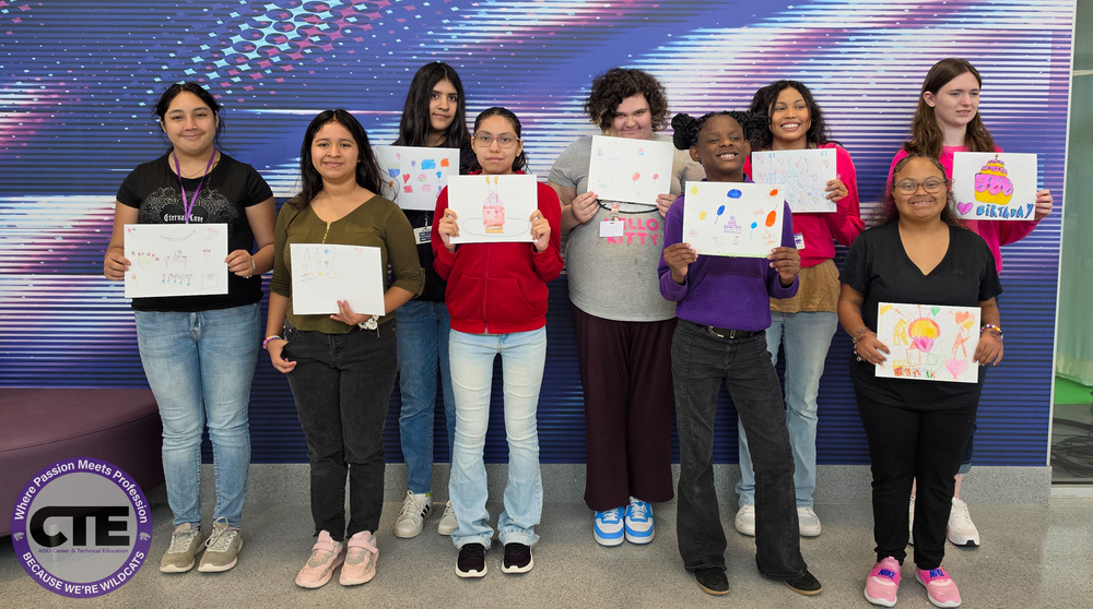 Creative Students with Artwork
