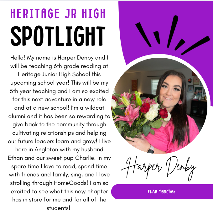 Please welcome Mrs. Denby to Heritage Junior High!
