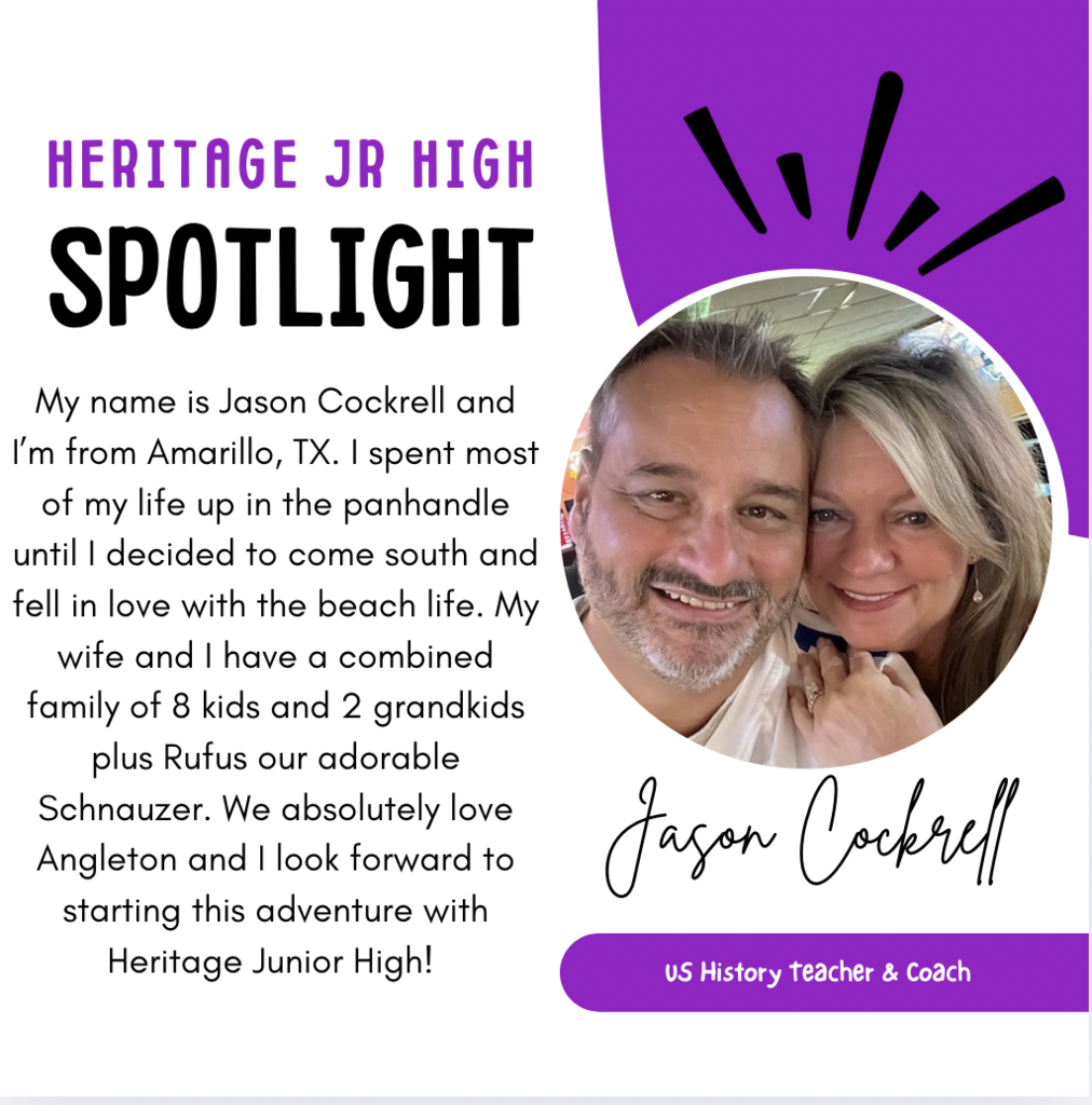 Please welcome Mr. Cockrell to Heritage Junior High!