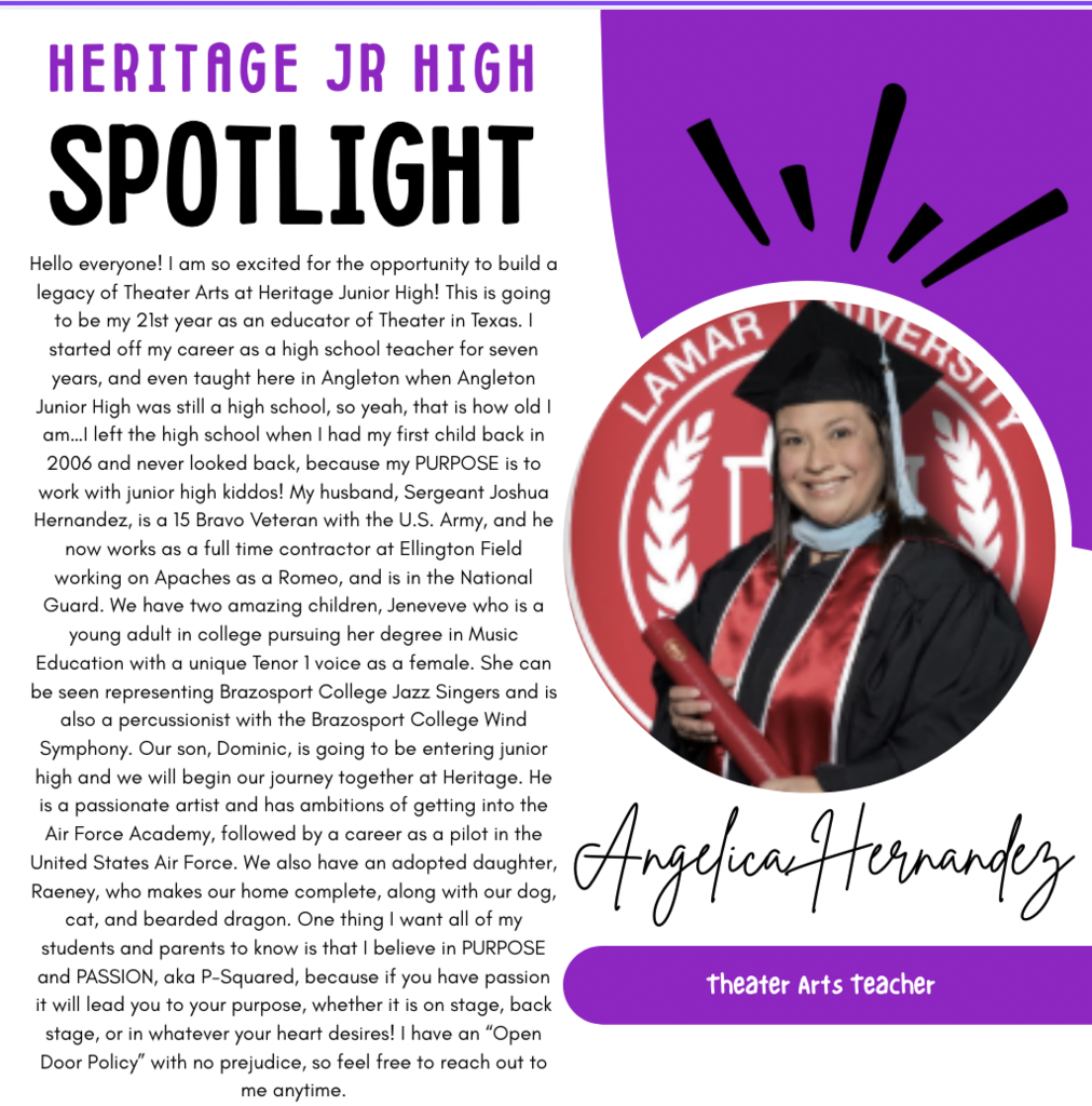 Please welcome Ms. Hernandez to Heritage Junior High!