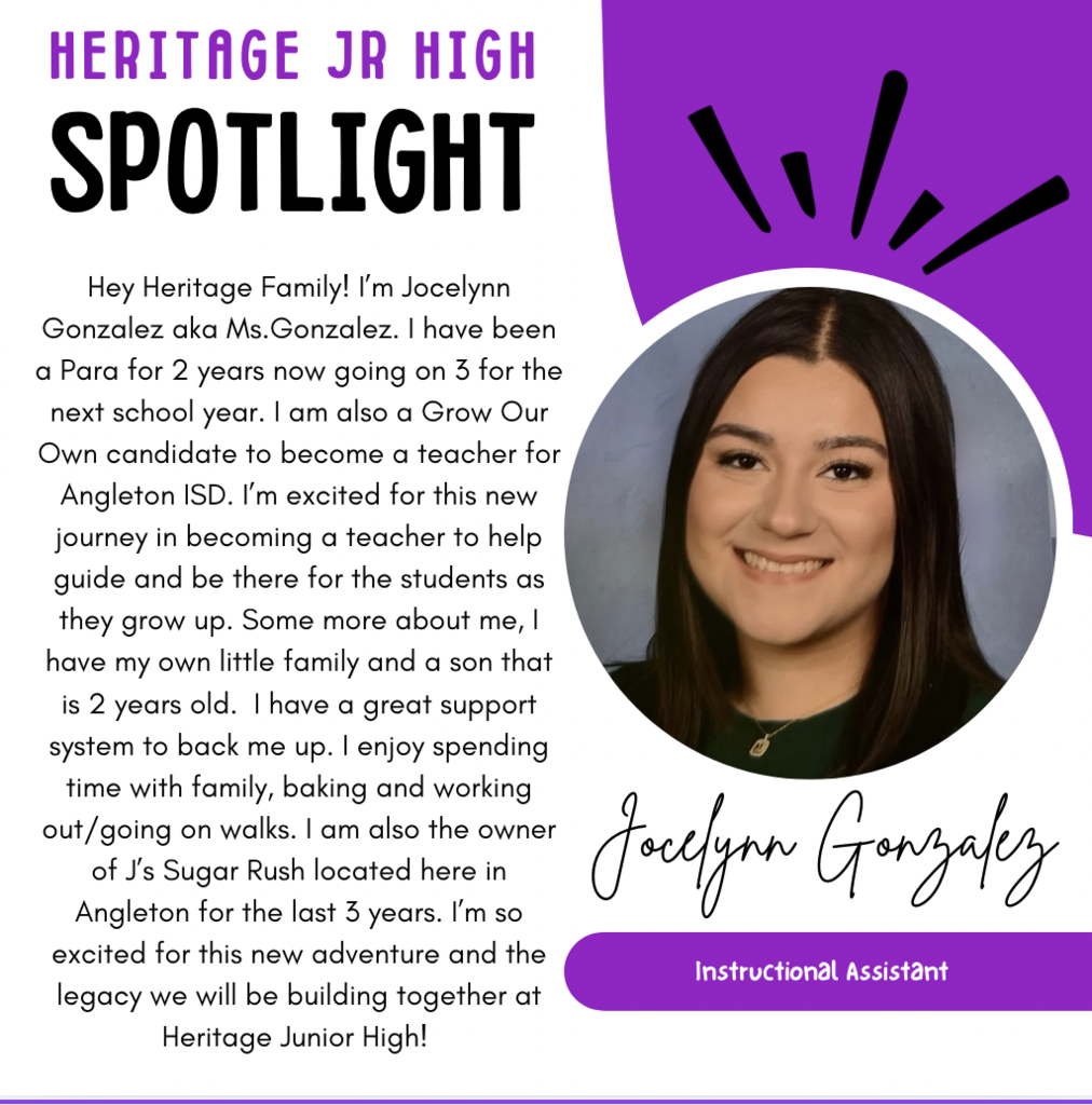 Please welcome Ms. Gonzalez to Heritage Junior High!