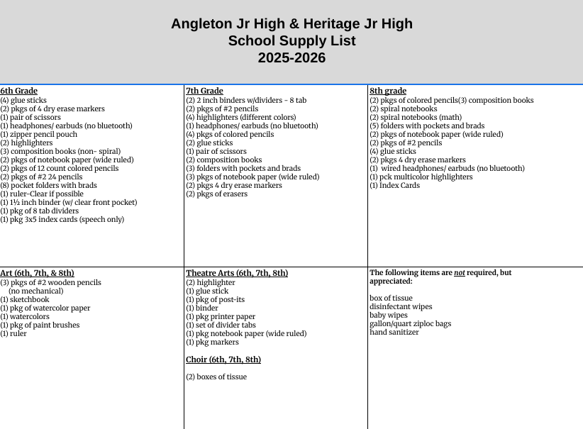 School Supply List