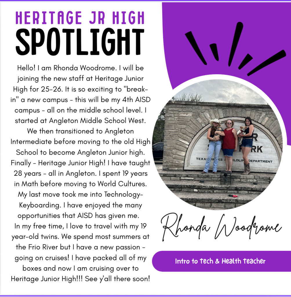 Please welcome Ms. Woodrome to Heritage Junior High!
