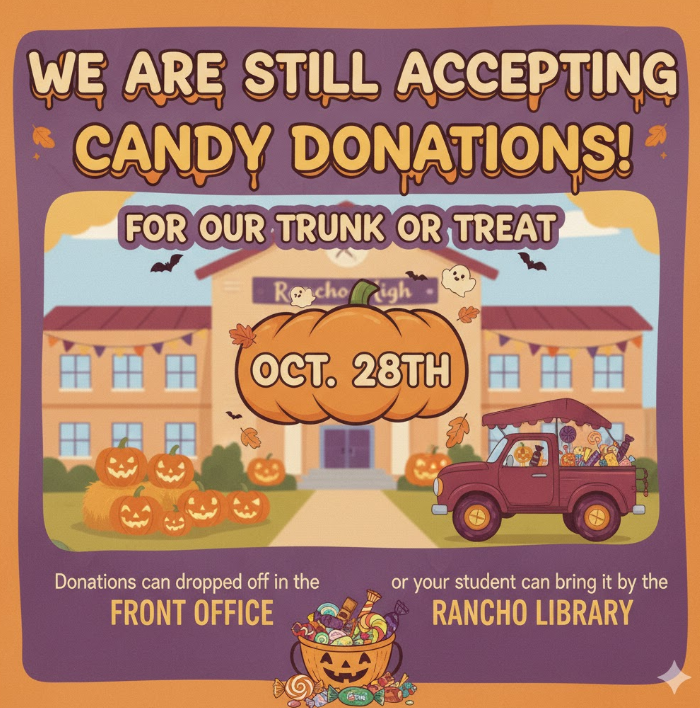 We are still accepting candy donations for our trunk or treat. Donations can be dropped off in the front office or in the library.