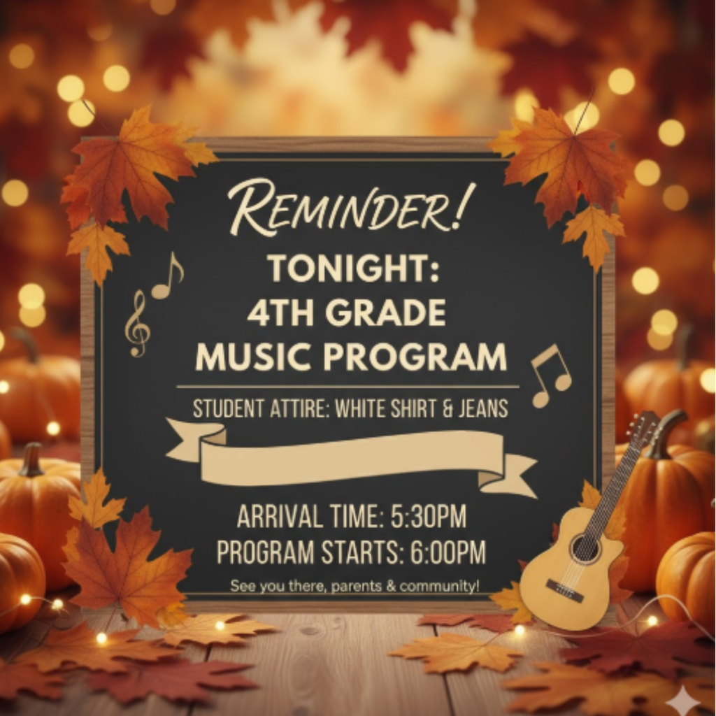 Getting ready for the big night!  Our 4th Graders are putting the finishing touches on their performance for tonight's Music Program! They've been working so hard with Mrs. Ransier and are excited to share their talents with the community. Check out a sneak peek of their amazing rehearsal!