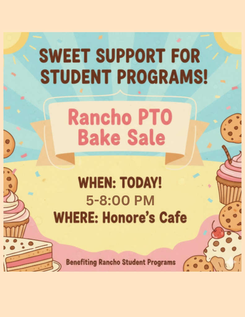 Sweet Support for Student Programs!  Come on out and support the Rancho PTO Bake Sale TODAY from 5:00 PM to 8:00 PM!  We'll be set up at Honore's Cajun Cafe! Grab some delicious sweets for a great cause—all proceeds benefit Rancho Student Programs.  While you're there, grab some awesome Cajun food for dinner!  Honore's Cajun Cafe 517 N Downing, Angleton, Texas 77515  See you there for some sweet treats!