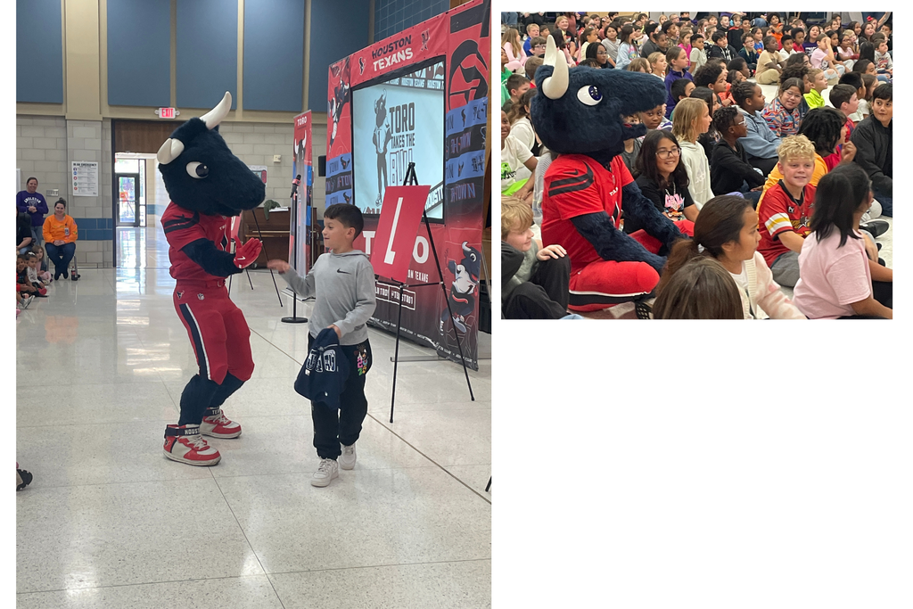 We had an unforgettable day as TORO, the Houston Texans mascot, paid us a special visit!   More than just a fun appearance, TORO shared a super important message with our students about bullying prevention. It's crucial for us to learn how to be kind, stand up for one another, and build a safe, welcoming school community.  The day ended with smiles and autographs for everyone—a great reminder that when we team up against bullying, everybody wins!  #AntiBullying #TORO #HoustonTexans #CommunityInvolvement #GreatThingsHappening