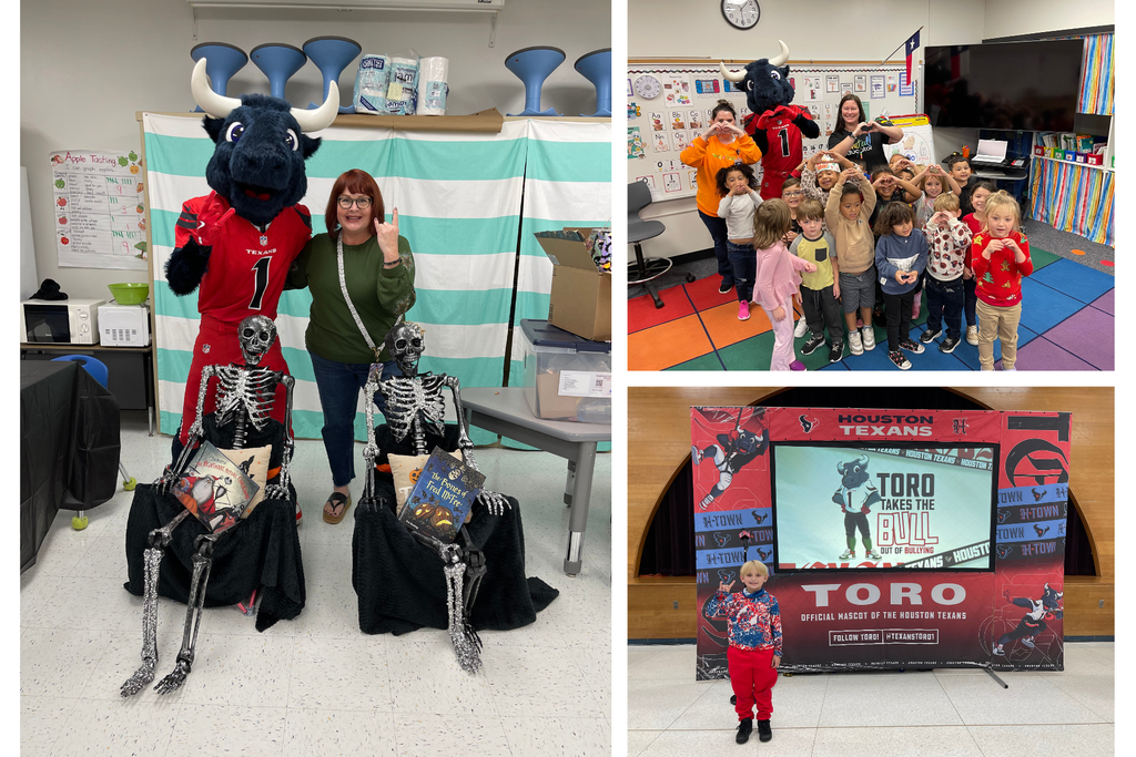 We had an unforgettable day as TORO, the Houston Texans mascot, paid us a special visit!   More than just a fun appearance, TORO shared a super important message with our students about bullying prevention. It's crucial for us to learn how to be kind, stand up for one another, and build a safe, welcoming school community.  The day ended with smiles and autographs for everyone—a great reminder that when we team up against bullying, everybody wins!  #AntiBullying #TORO #HoustonTexans #CommunityInvolvement #GreatThingsHappening