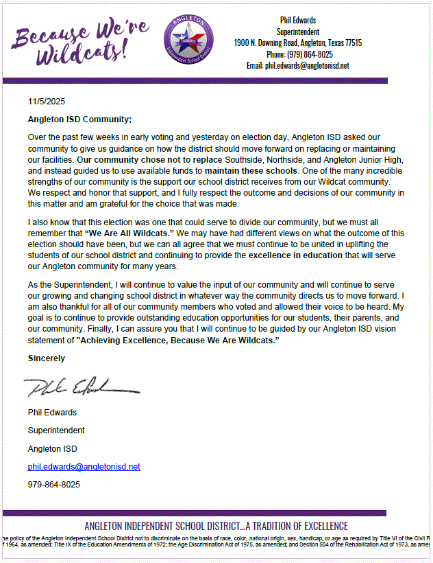 Letter from AISD Superintendent